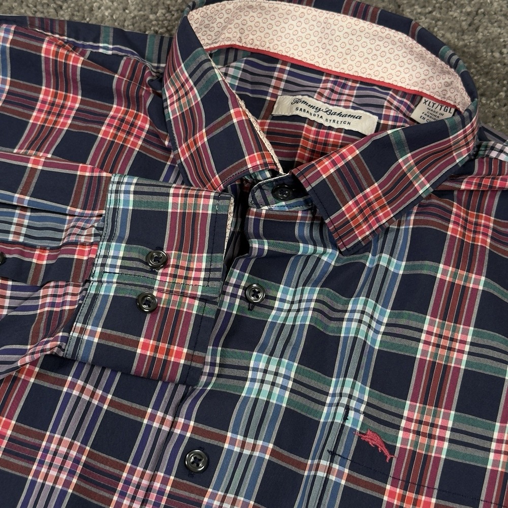 Tommy Bahama Sarasota Stretch Shirt Mens XLT Plaid Casual Button Down Flip Cuff